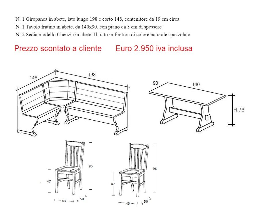 5329342 Giropanca, tavolo e sedie abete