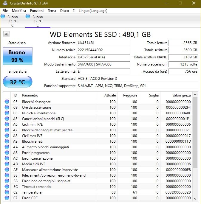 5203248 HARD DISK ESTERNO USB SSD 480 GB