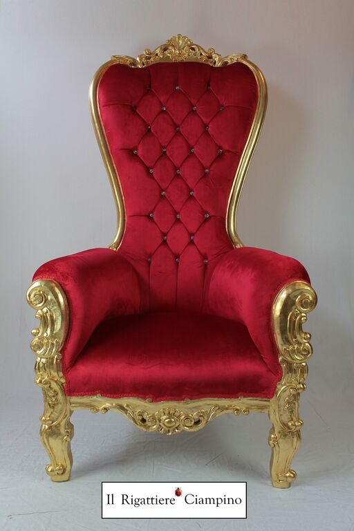 5166570 Trono barocco in velluto rosso e